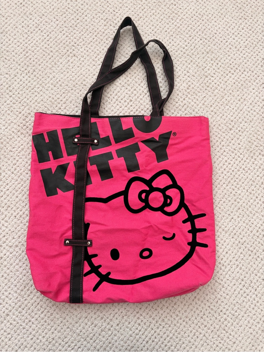 Hello Kitty Hot Pink Tote with Black Graphic and Straps